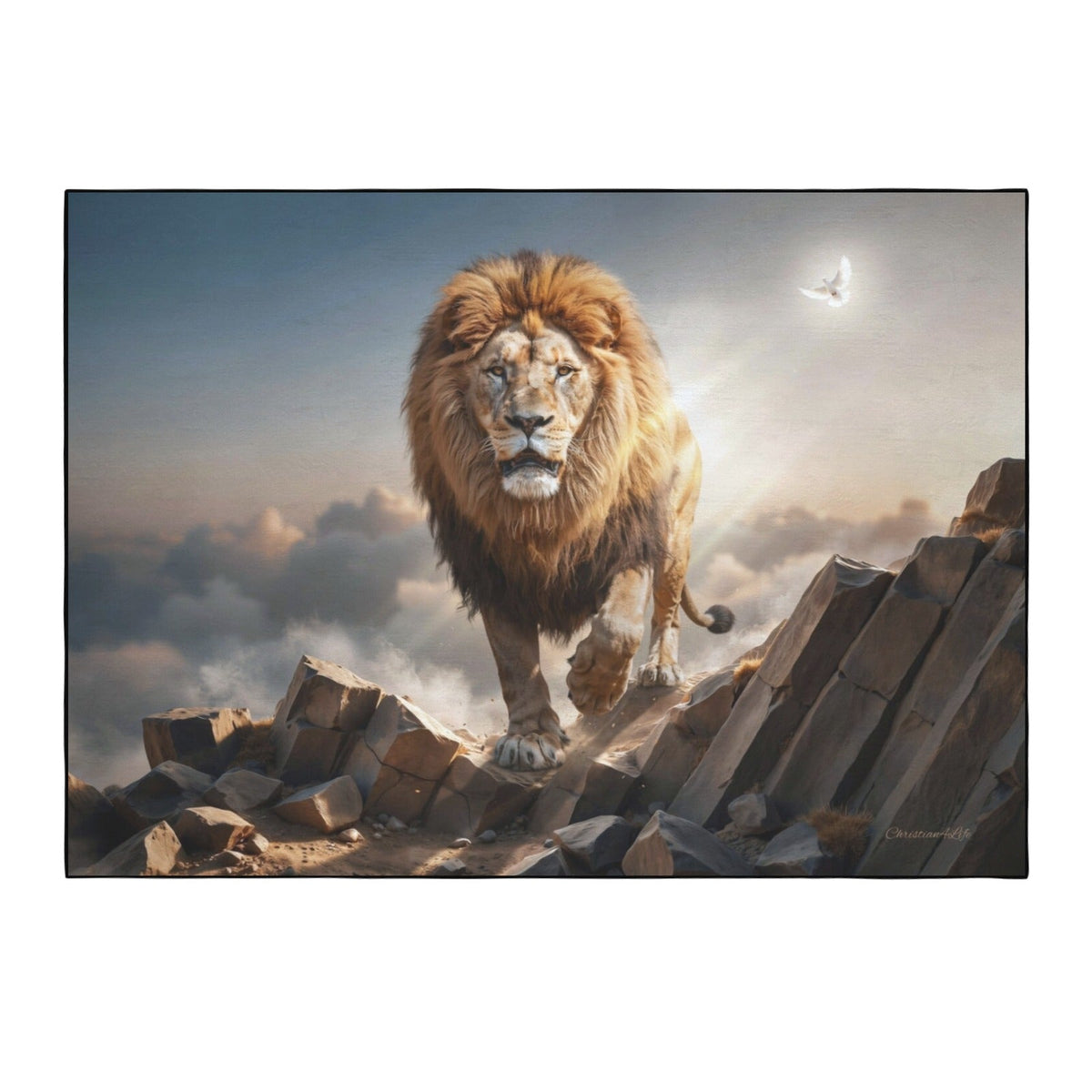 Lion of Judah and the Holy Spirit Area Rug with Black Binding 84"x60"