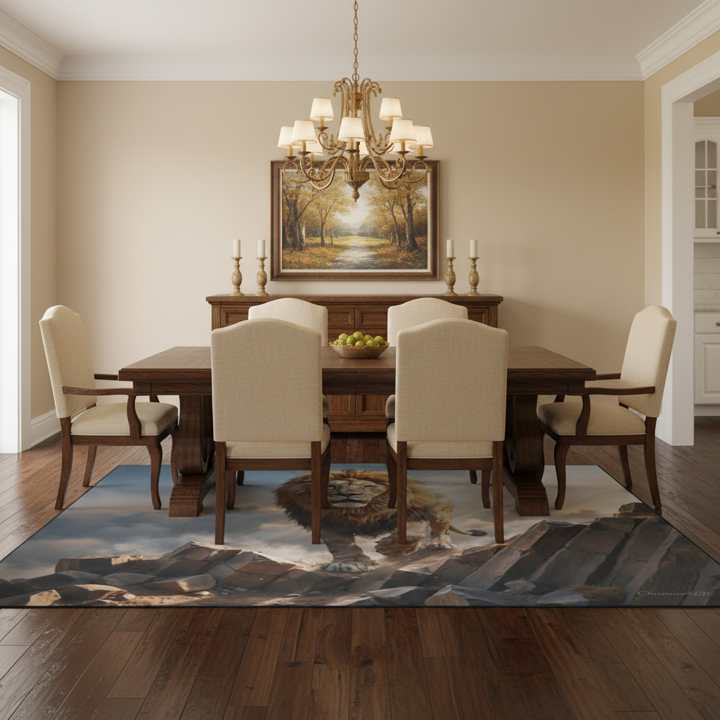 Lion of Judah and the Holy Spirit Area Rug with Black Binding 84"x60"