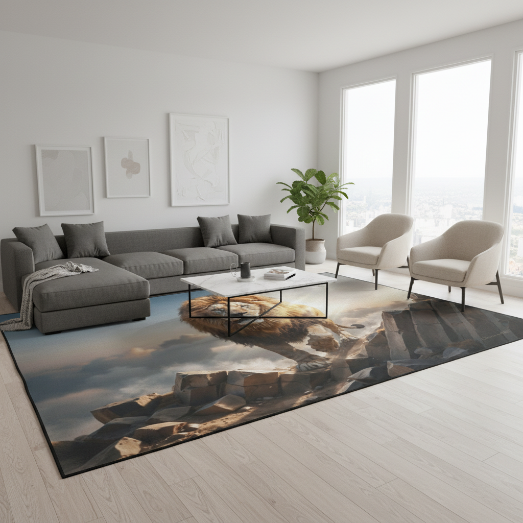 Lion of Judah and the Holy Spirit Area Rug with Black Binding 84"x60"