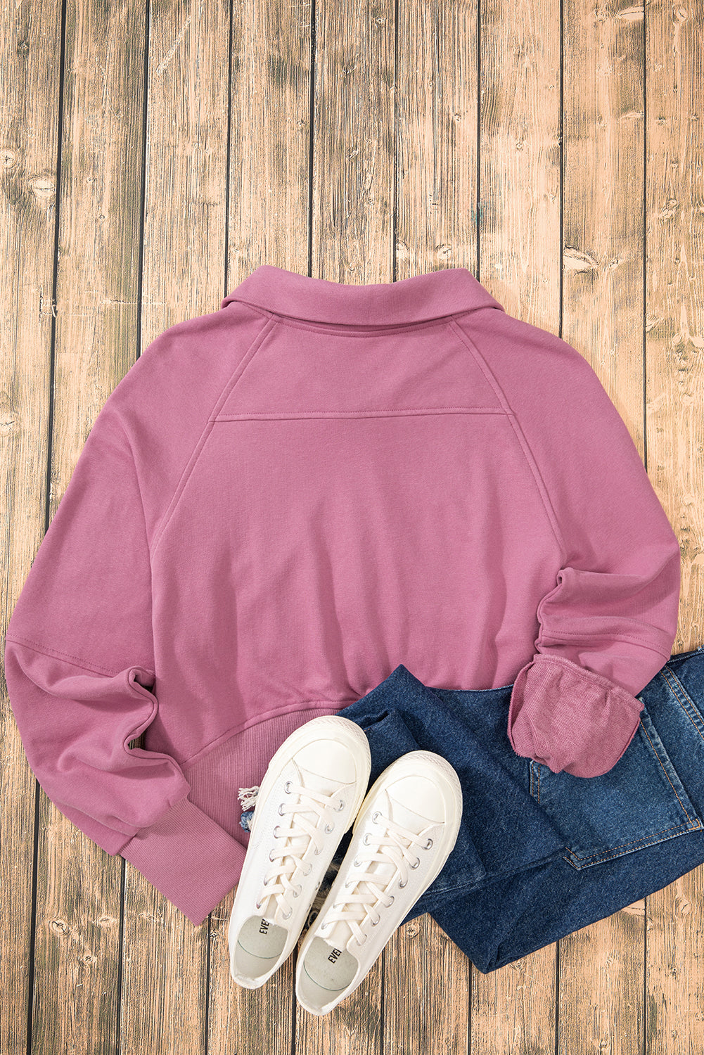 Smoke Green Quarter Zip Stand Neck Kangaroo Pocket Sweatshirt