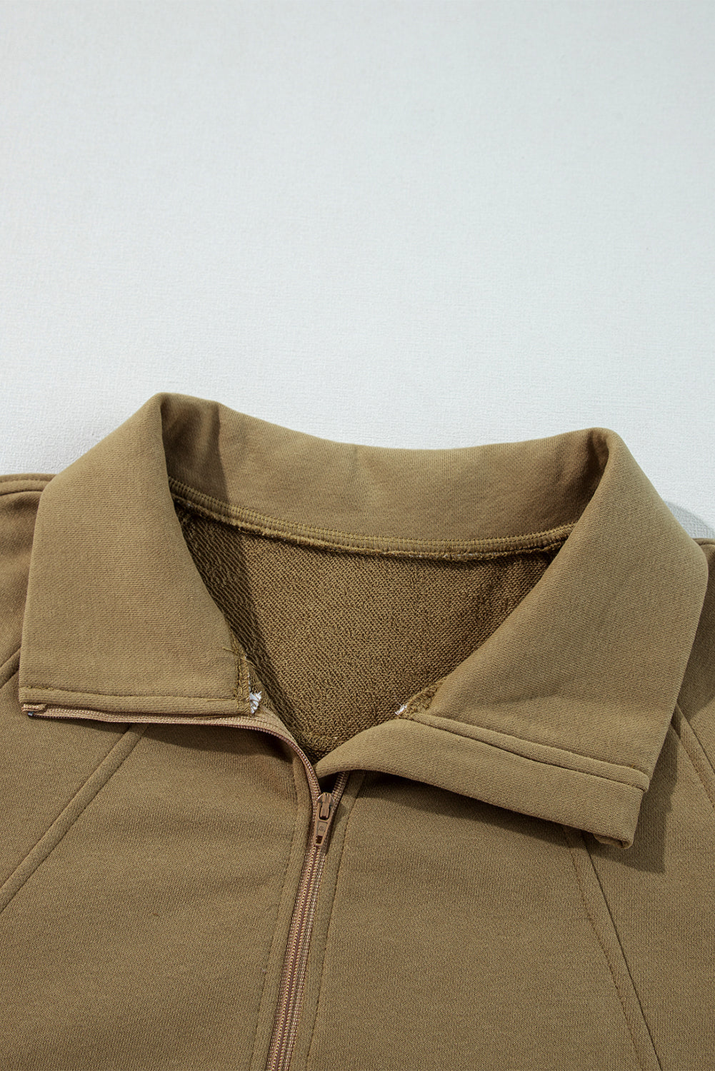 Smoke Green Quarter Zip Stand Neck Kangaroo Pocket Sweatshirt