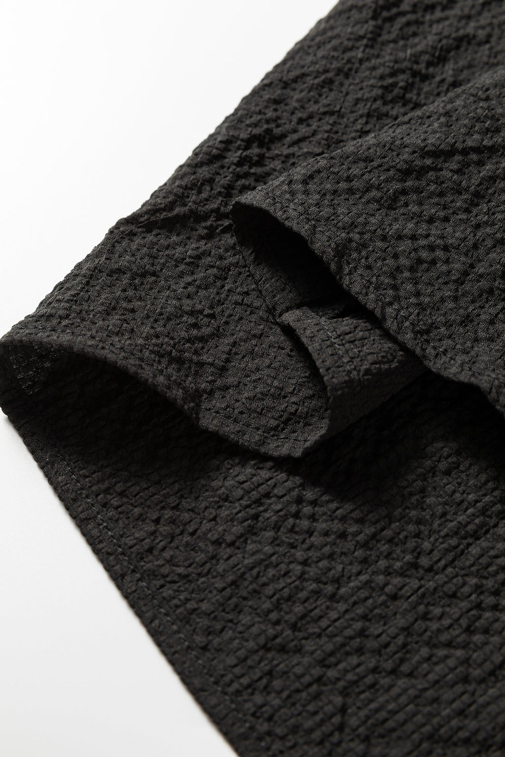 Black Color Block Patchwork Detail V Neck Textured Long Sleeve Blouse
