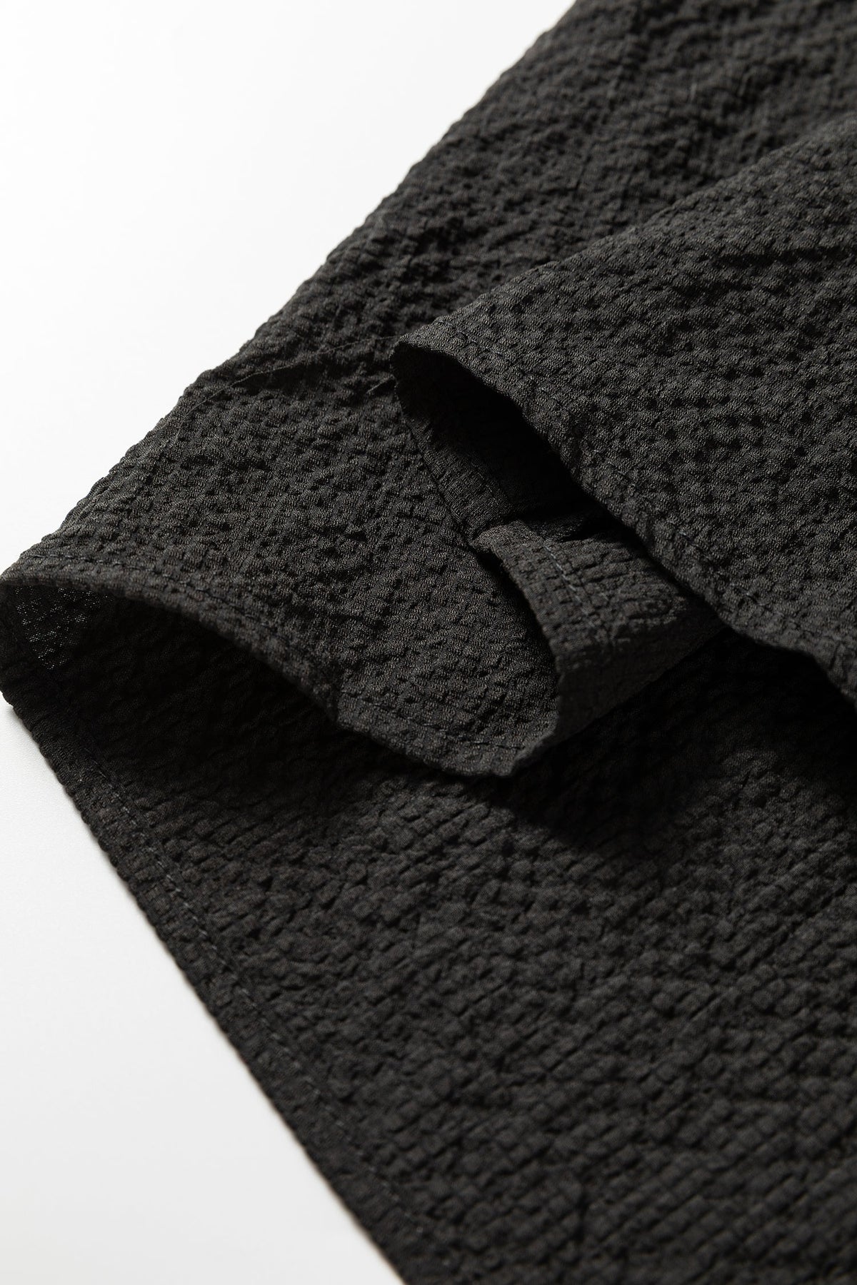 Black Color Block Patchwork Detail V Neck Textured Long Sleeve Blouse