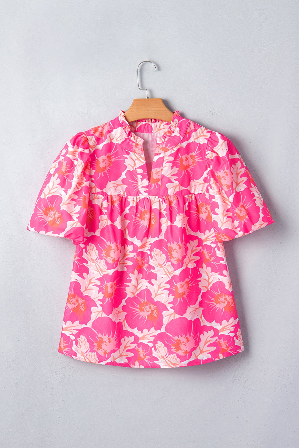 Yellow Short Bubble Sleeve Summer Floral Blouse