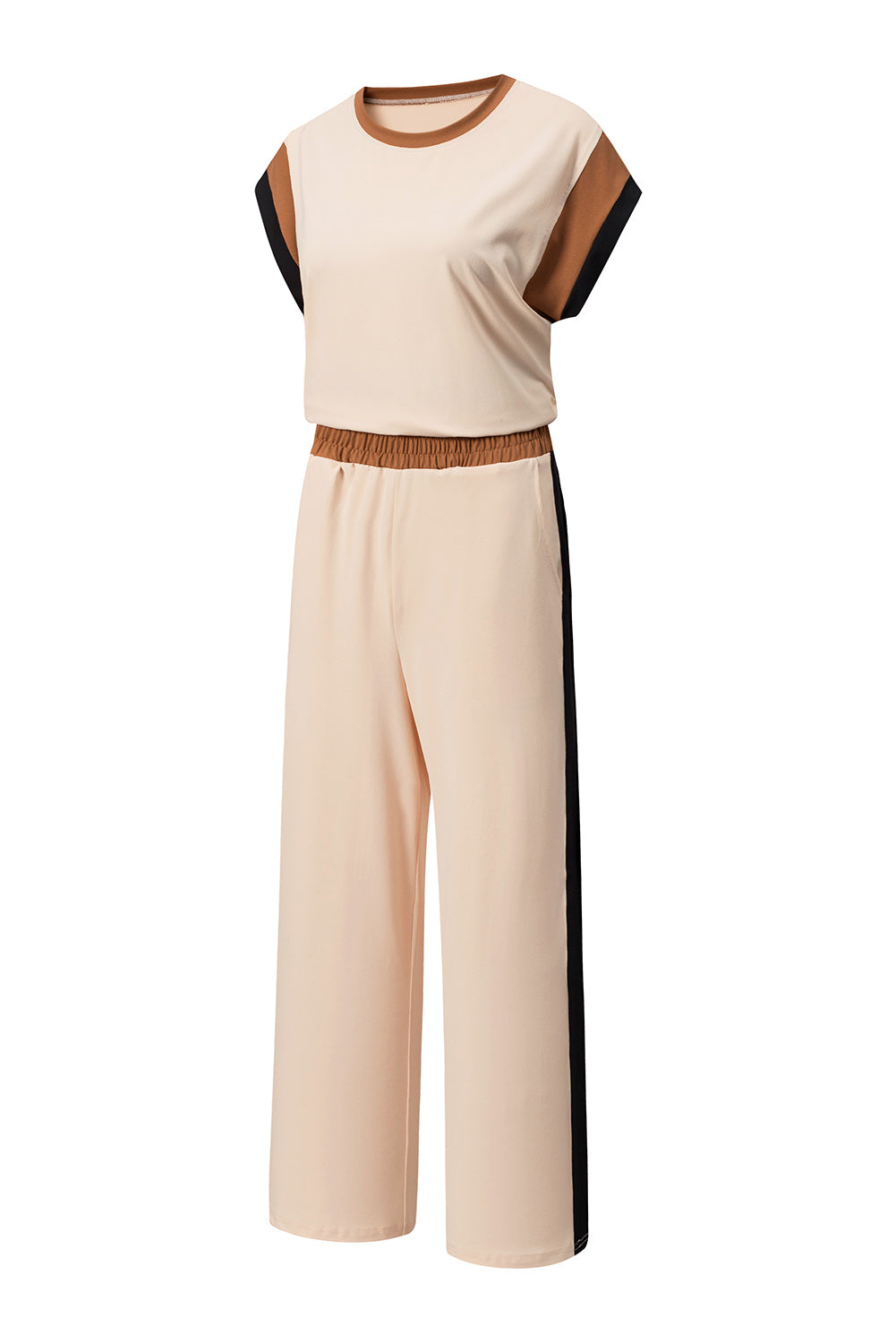 Sky Blue Color Block Detail Casual Two-piece Outfit