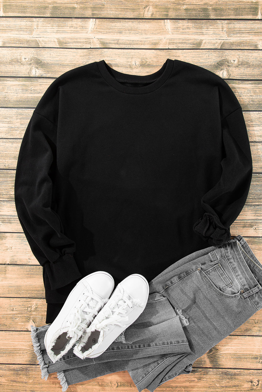 Sea Green Solid Fleece Lined Drop Shoulder High Low Sweatshirt