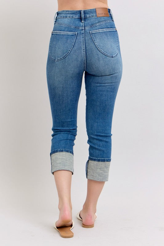 Judy Blue Full Size Skinny Cuff Capris Jeans with Pockets Plus Size