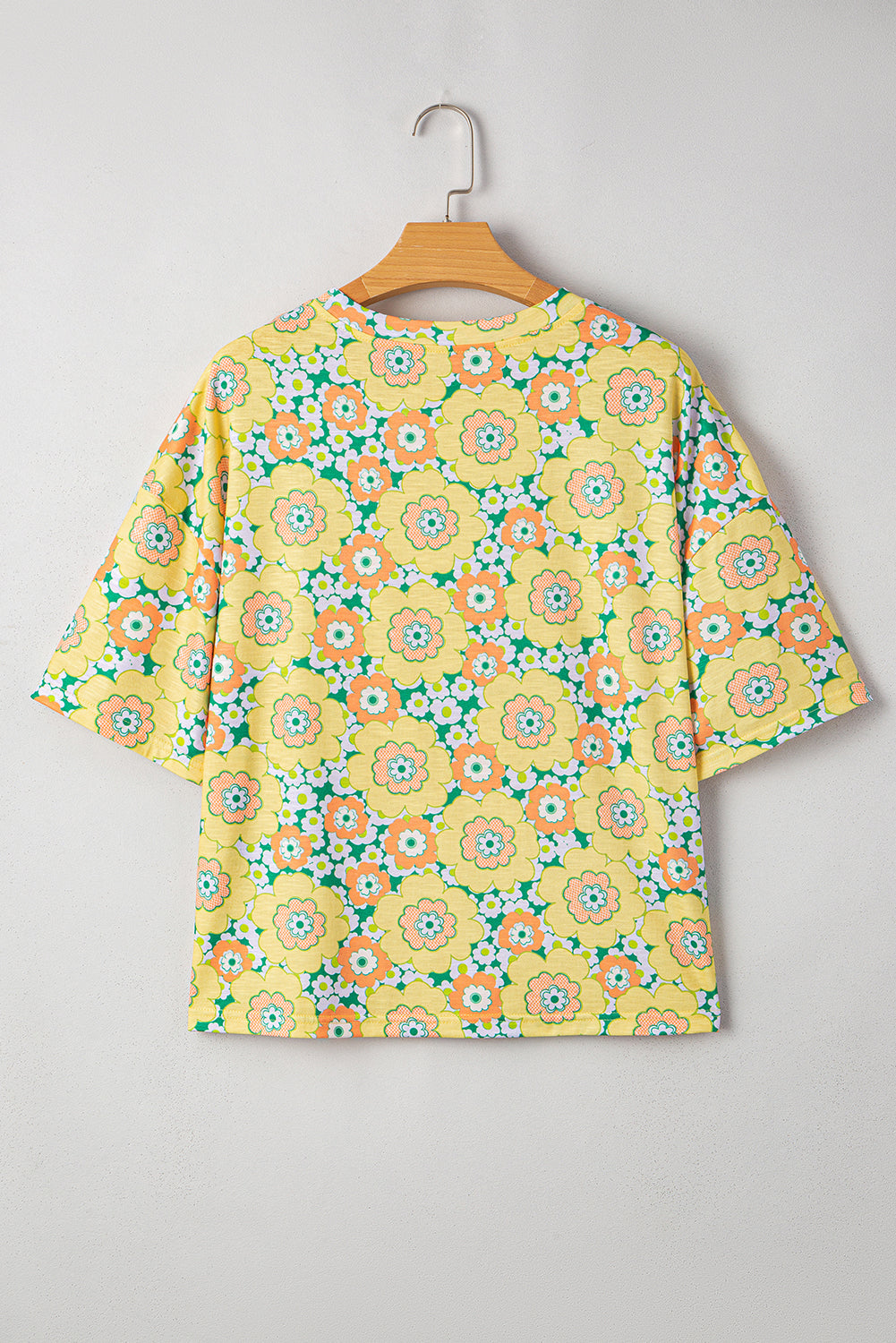 Yellow Summer Flower Print Drop Shoulder Loose T Shirt