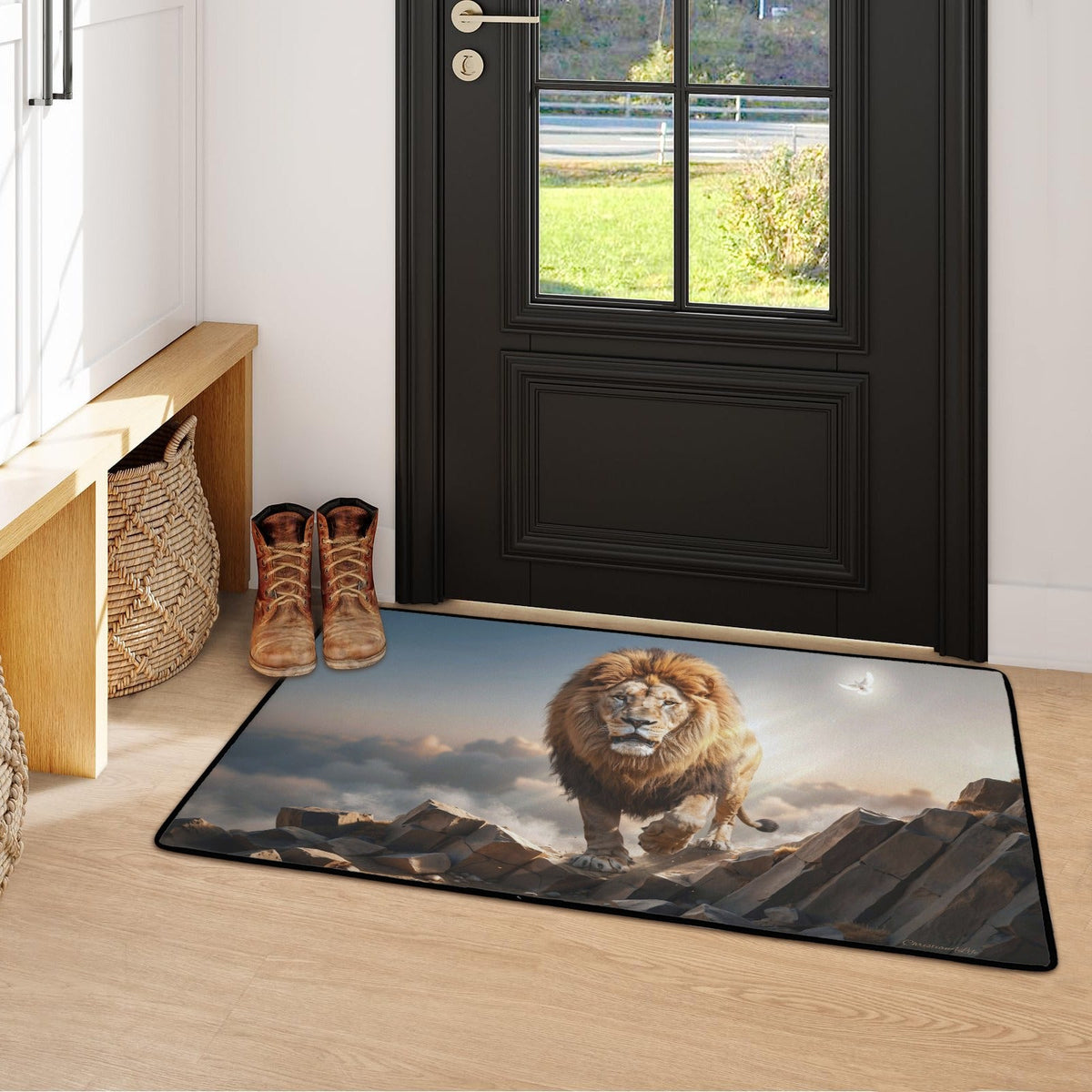 Lion of Judah and the Holy Spirit Area Rug with Black Binding 31"x20"