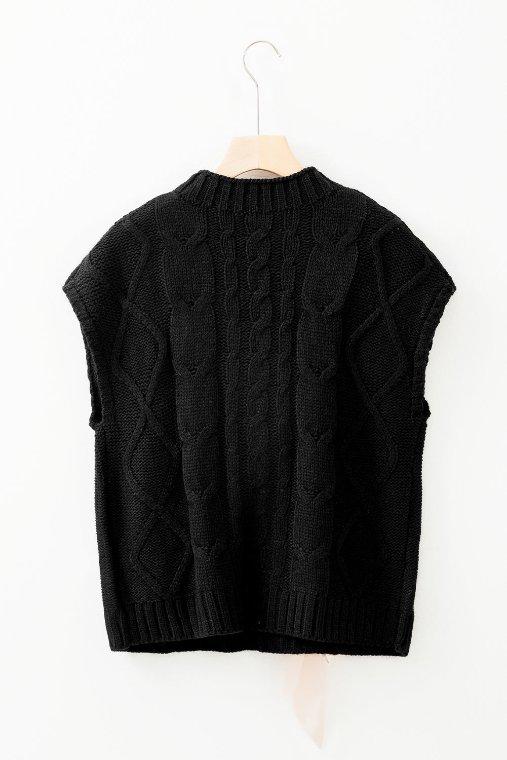 White Cable Knit Colorblock Satin Bowknot Short Sleeve Sweater