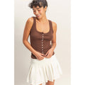 Pointelle Button Front Tank Top