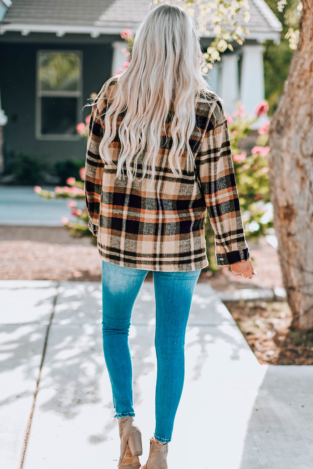 Green Geometric Plaid Print Pocketed Shacket