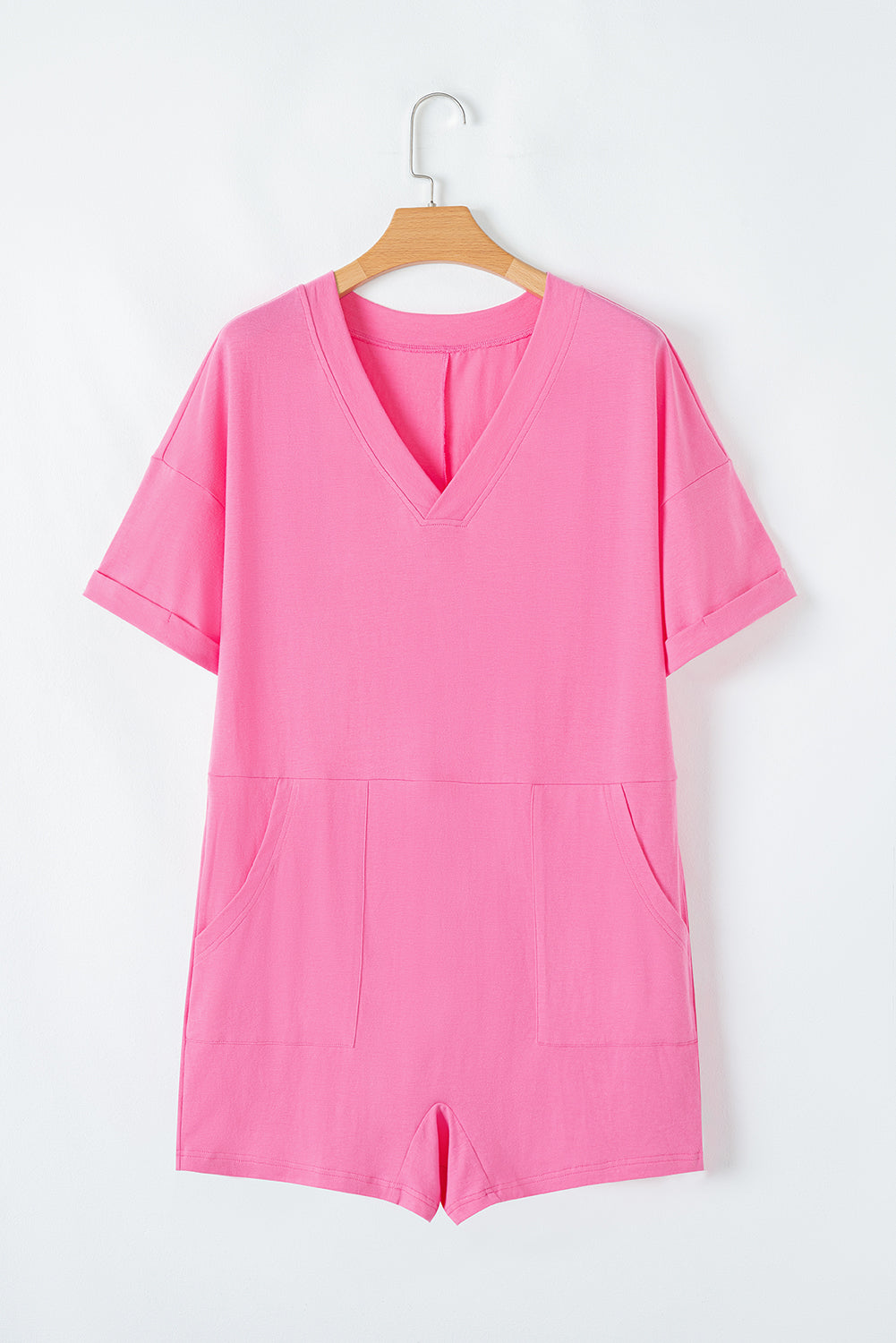 Bonbon Loose Half Sleeve V Neck Plain Romper