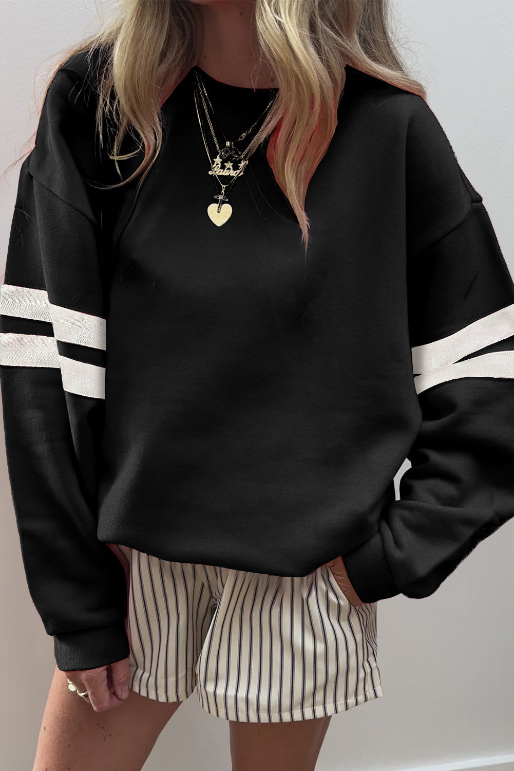 Coffee Varsity Striped Detail Drop Shoulder Oversized Sweatshirt