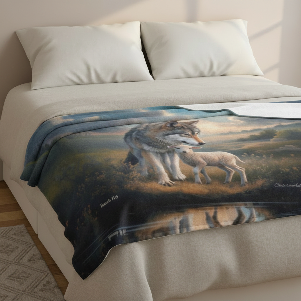 Wolf and Lamb Reflection Isaiah 11:6 Ultra-Soft Micro Fleece Blanket (multiple sizes)