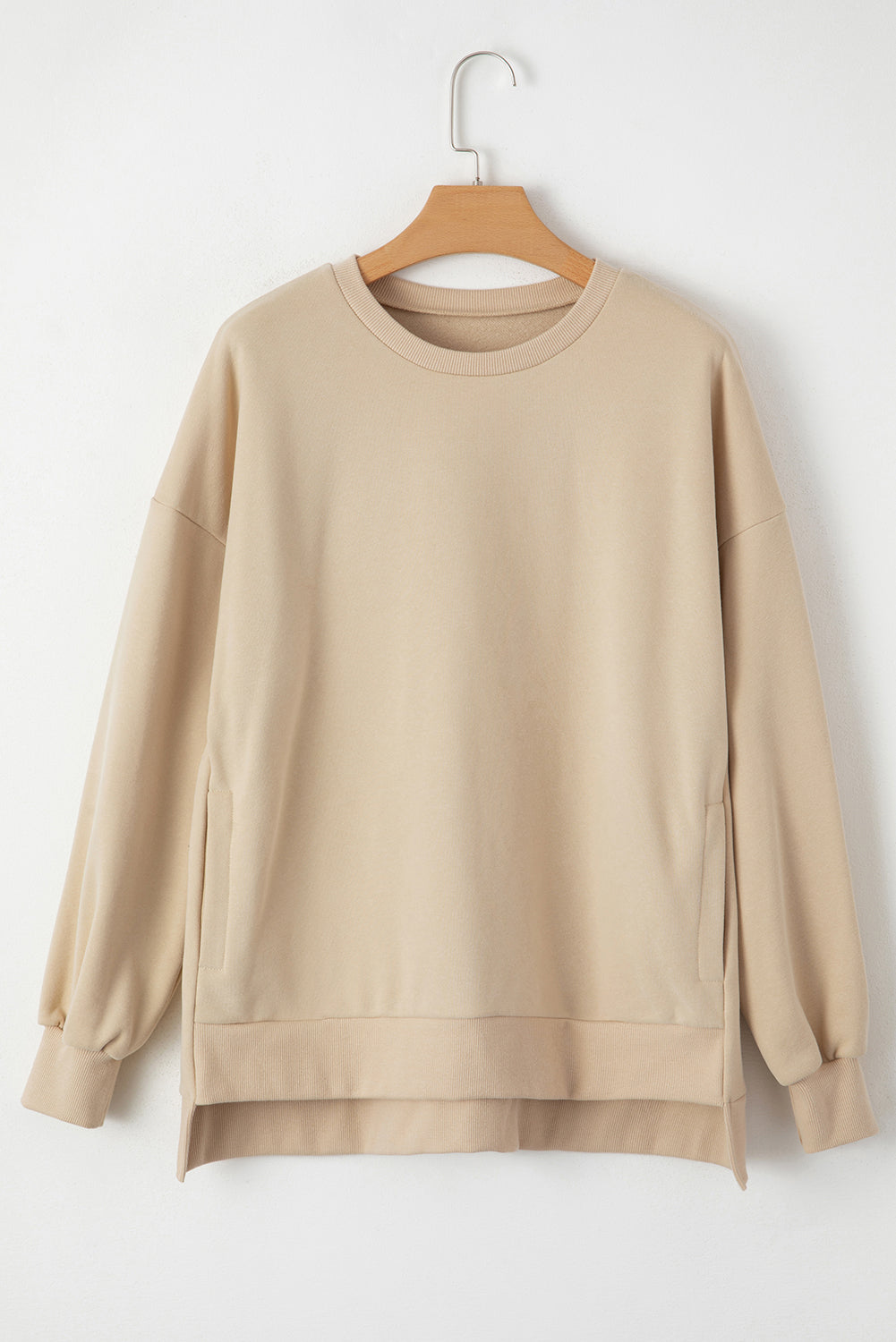 Sea Green Solid Fleece Lined Drop Shoulder High Low Sweatshirt