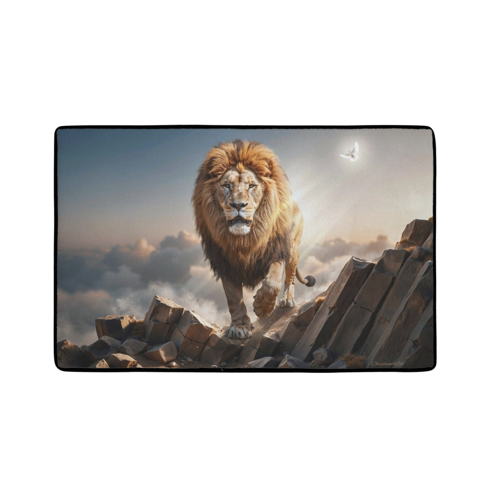 Lion of Judah and the Holy Spirit Area Rug with Black Binding 31"x20"