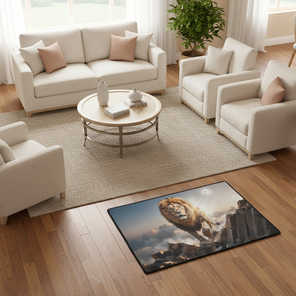 Lion of Judah and the Holy Spirit Area Rug with Black Binding 31"x20"