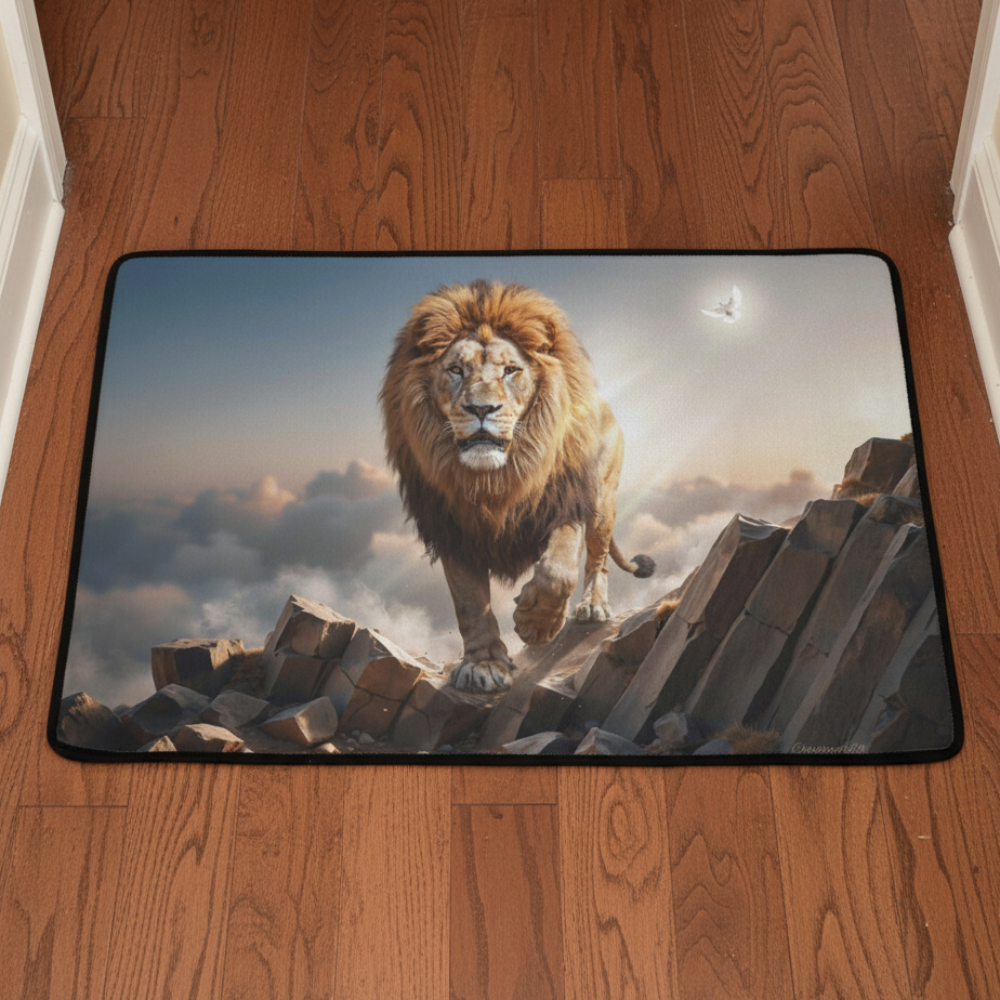 Lion of Judah and the Holy Spirit Area Rug with Black Binding 31"x20"