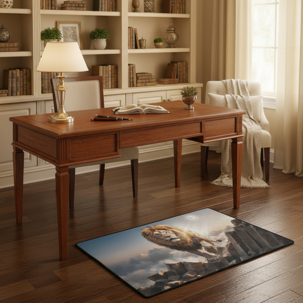 Lion of Judah and the Holy Spirit Area Rug with Black Binding 31"x20"