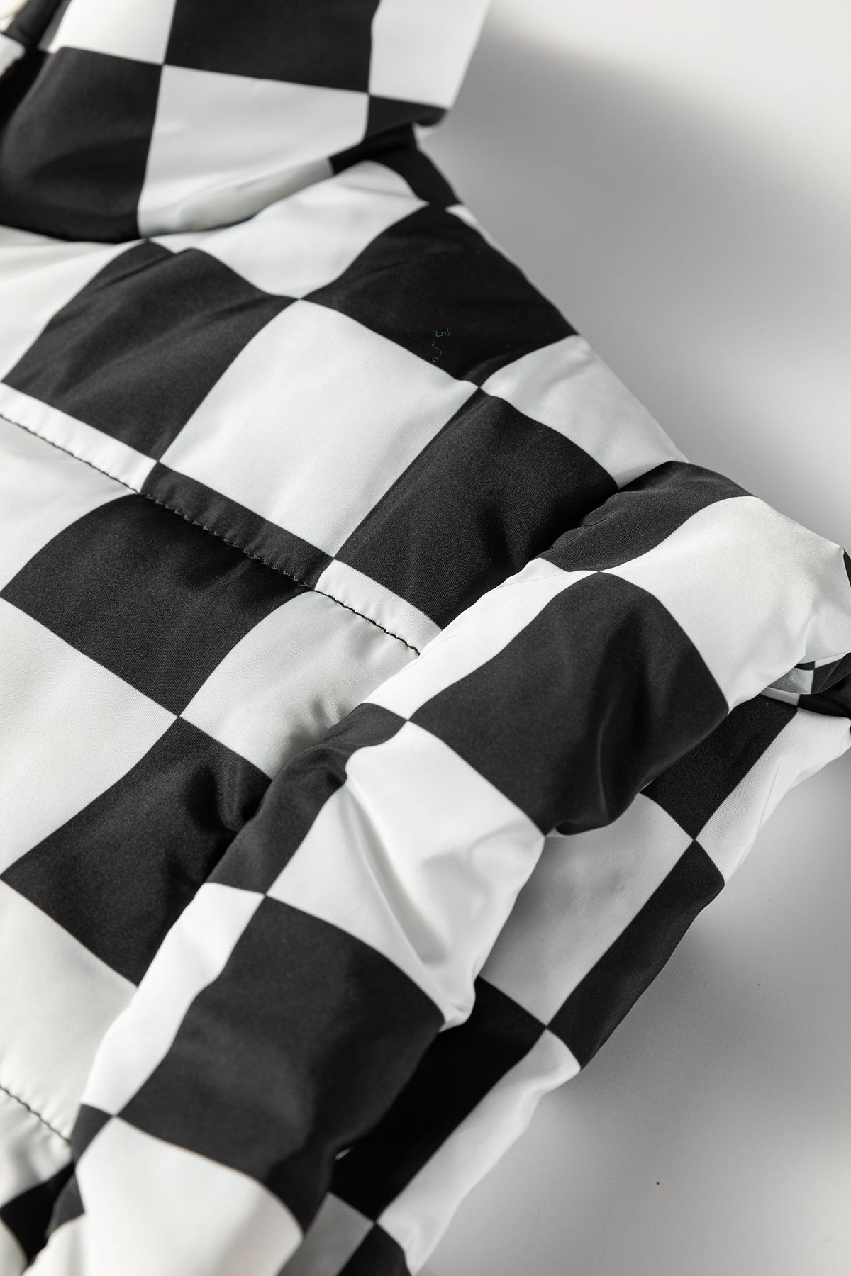 Black Double Checked Stand Collar Cropped Puffer Vest
