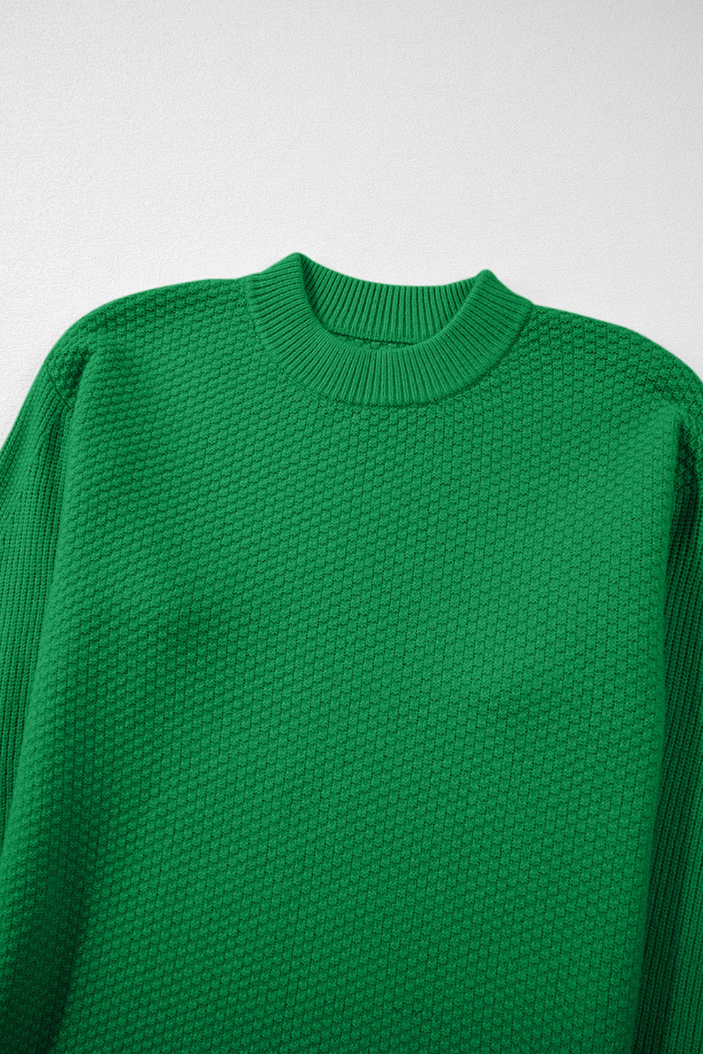 Parchment Solid Textured Knit Split Cuff Drop Shoulder Loose Sweater