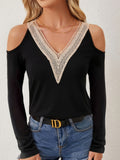Fashion Hollowed-out Solid Color T-shirt Top Women