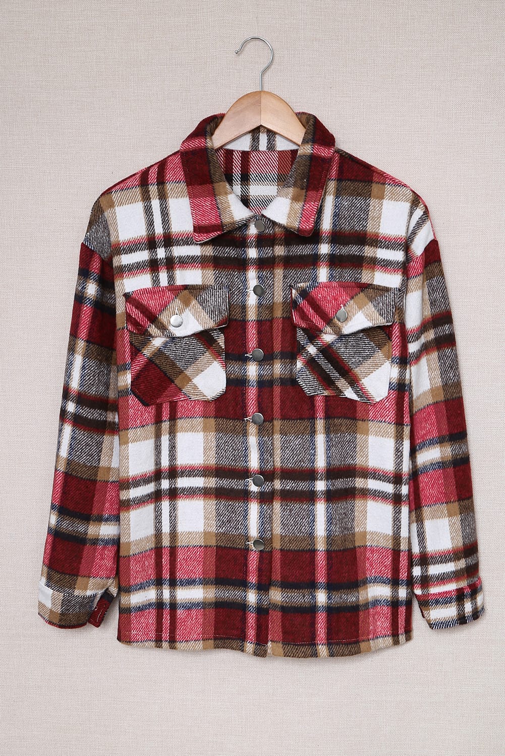 Green Geometric Plaid Print Pocketed Shacket