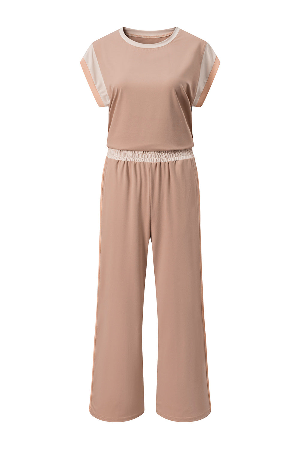 Sky Blue Color Block Detail Casual Two-piece Outfit