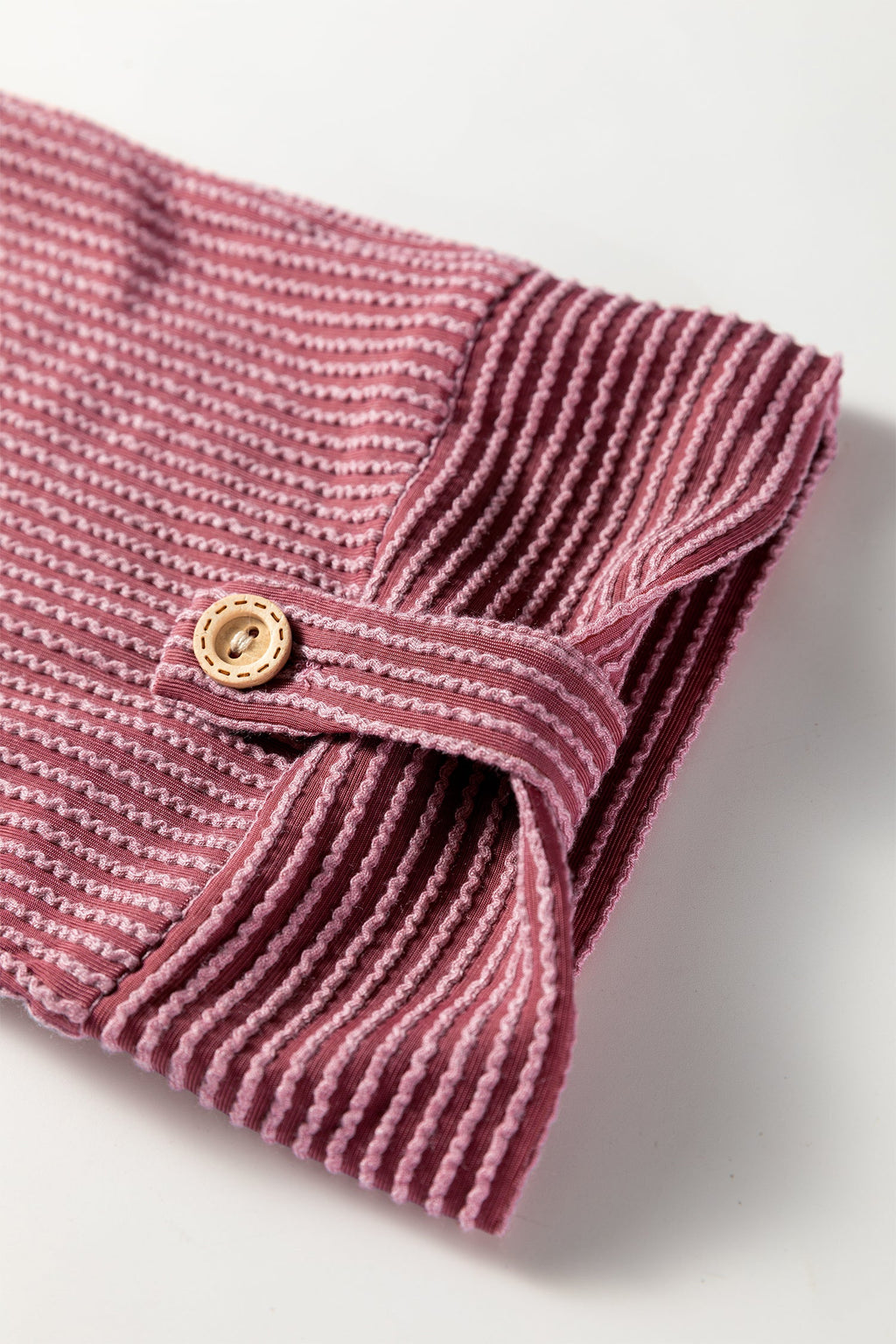 Fiery Red Pink Roll Tab Sleeve Ribbed Cording Shacket