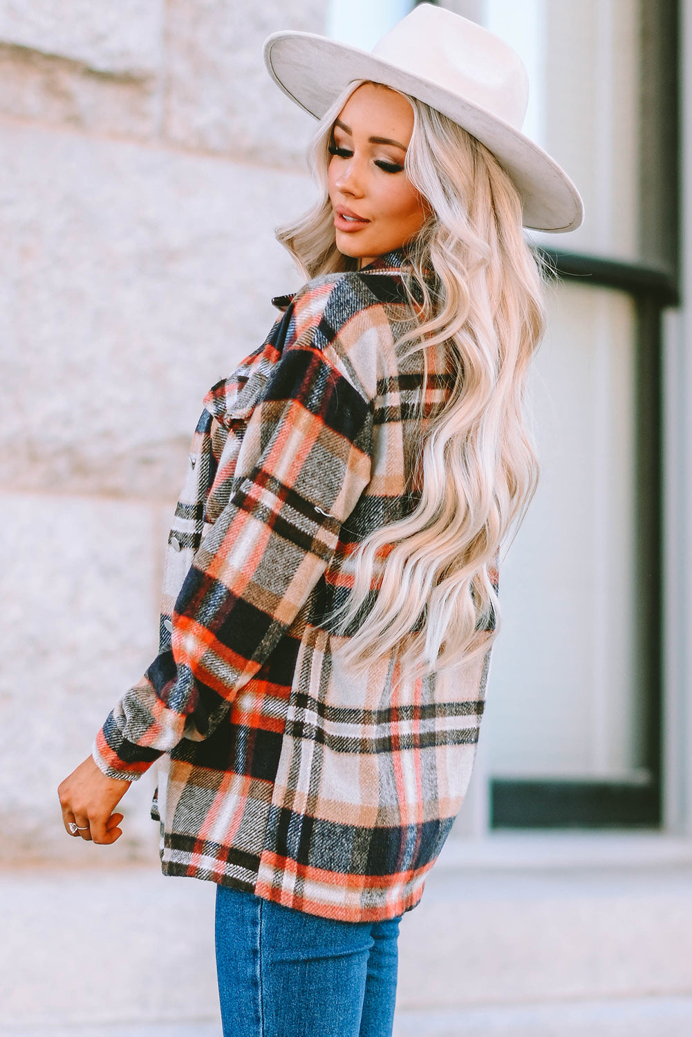 Green Geometric Plaid Print Pocketed Shacket