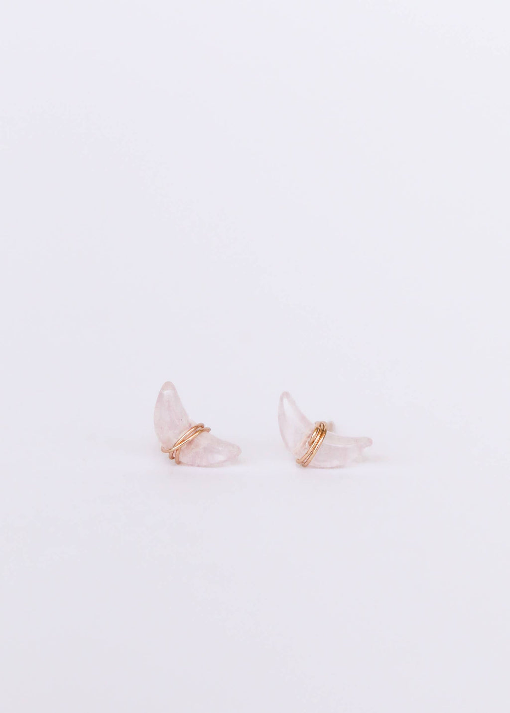 Wire Wrapped Moon Rose Quartz Earring