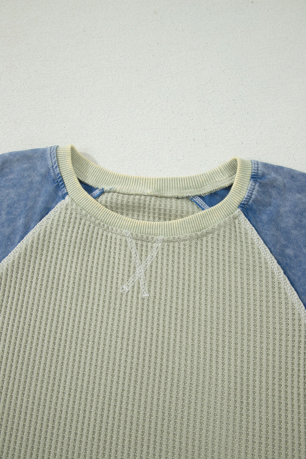 Carbon Grey Waffle Knit Seam Detail Color Block Patchwork Short Sleeve Top