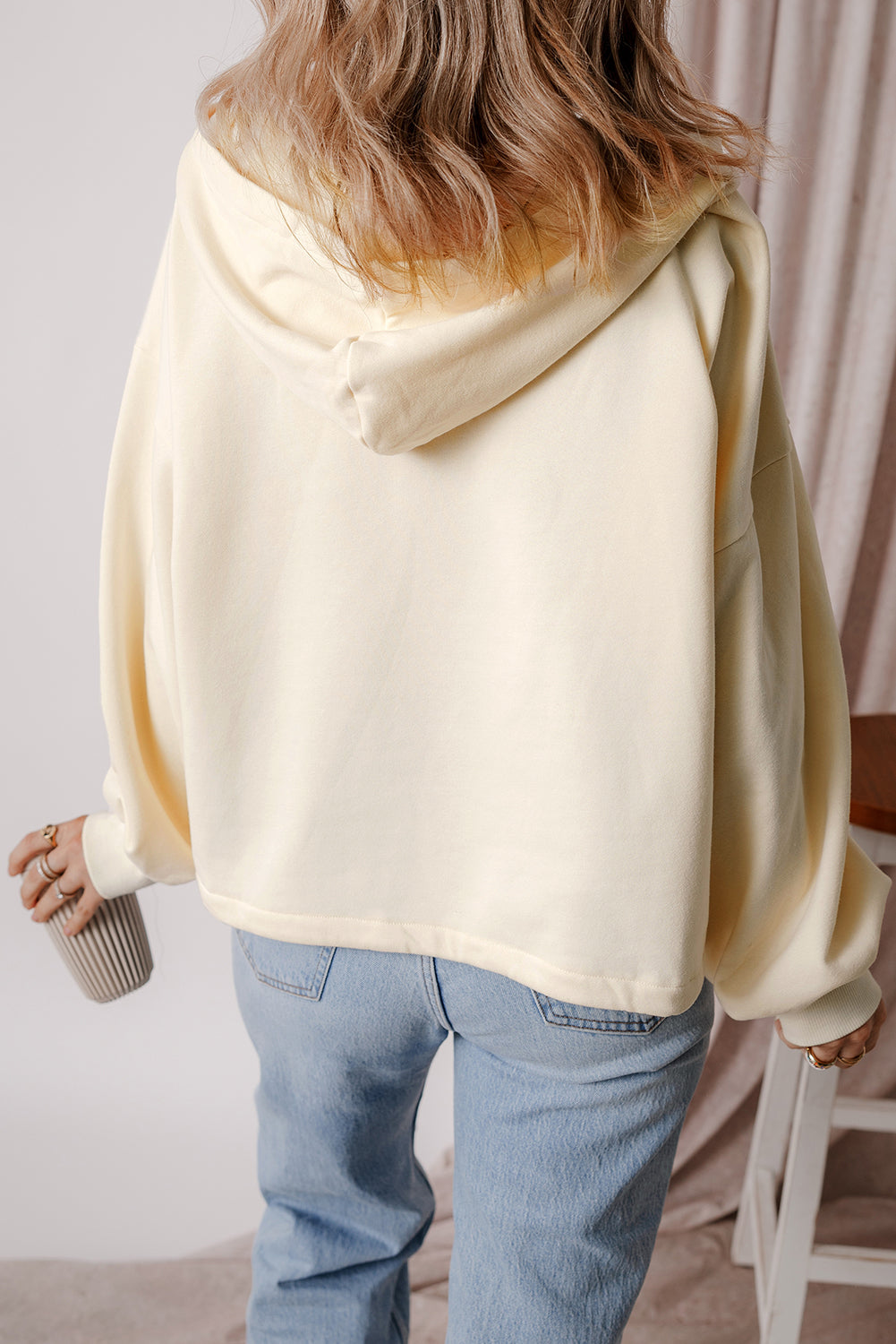 Orange Half Zipper Kangaroo Pockets Drop Shoulder Hoodie