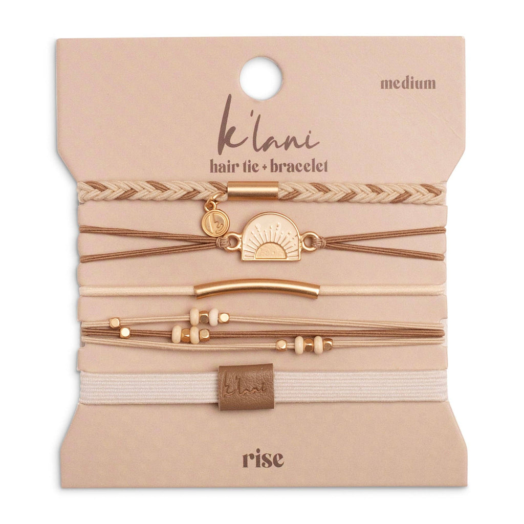 "Rise" Cream and Tan With Gold and Sun Accents Hair Tie Bracelets