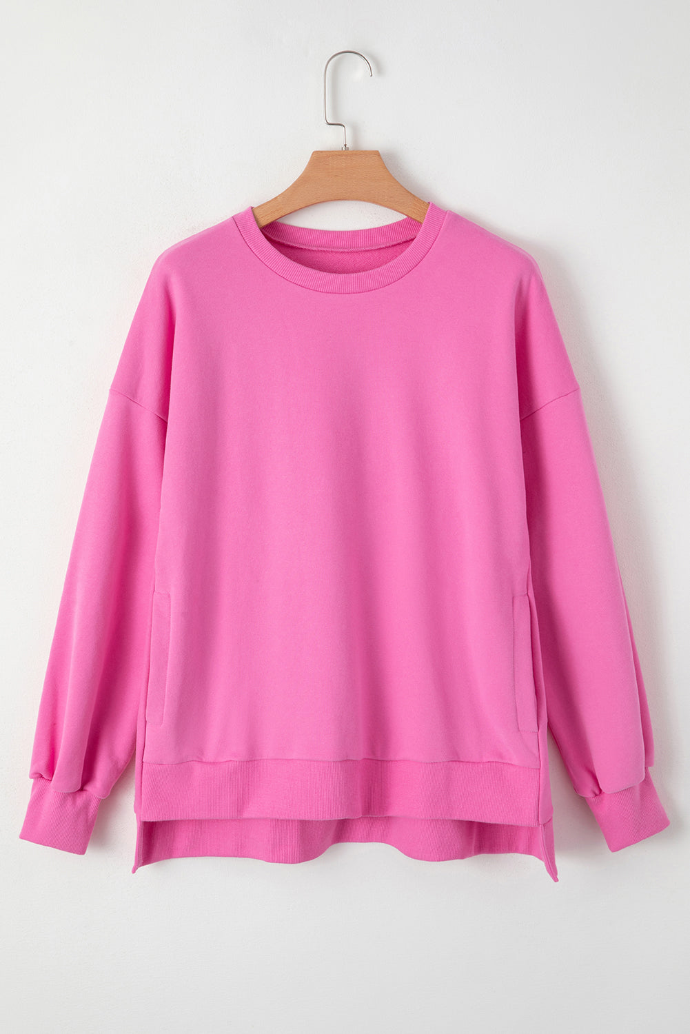 Sea Green Solid Fleece Lined Drop Shoulder High Low Sweatshirt