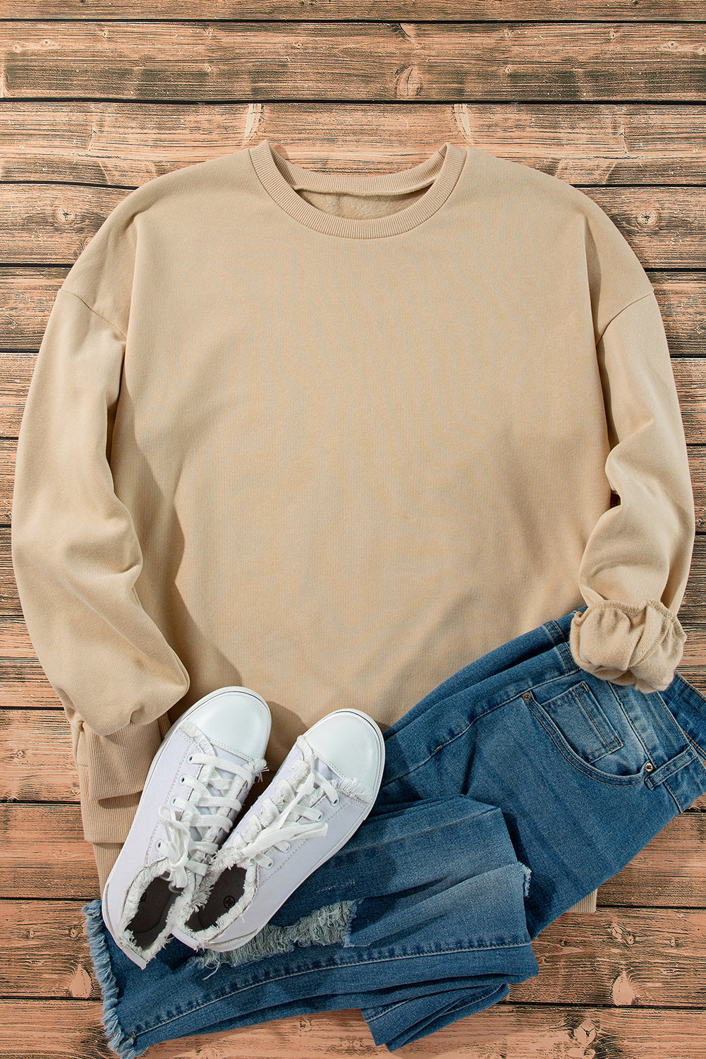 Sea Green Solid Fleece Lined Drop Shoulder High Low Sweatshirt