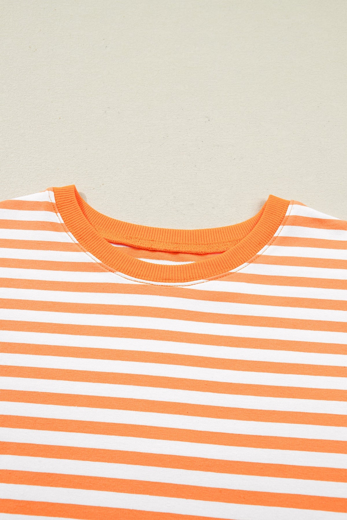 Orange Stripe 3/4 Sleeve Exposed Seam Patchwork Pullover Top