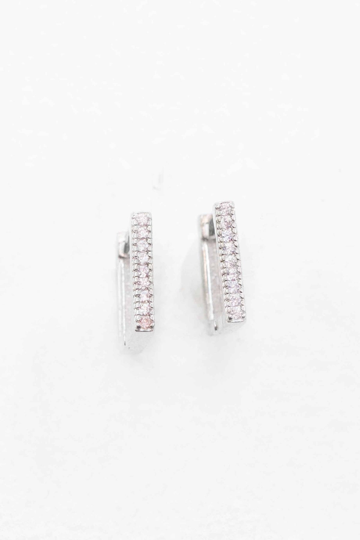 Stone Square Hoop Earrings | Silver
