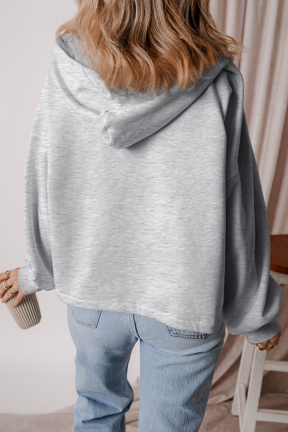 Orange Half Zipper Kangaroo Pockets Drop Shoulder Hoodie