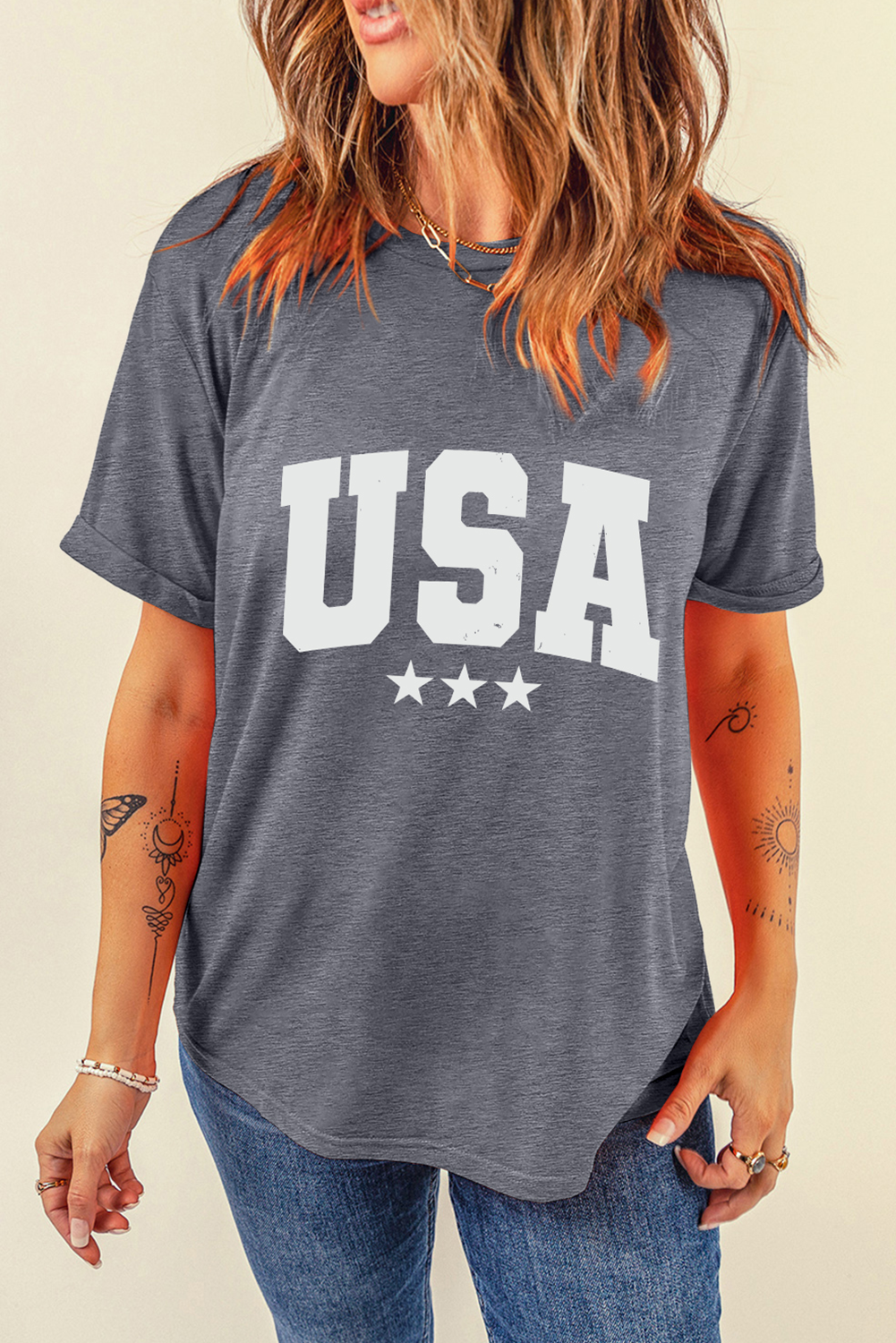 Gray USA Letter Crewneck Tee