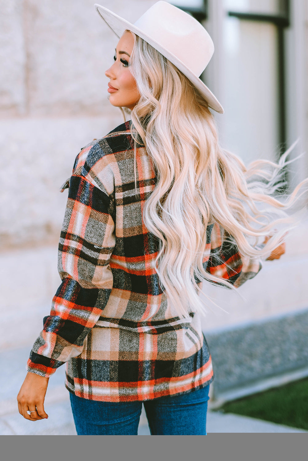 Green Geometric Plaid Print Pocketed Shacket