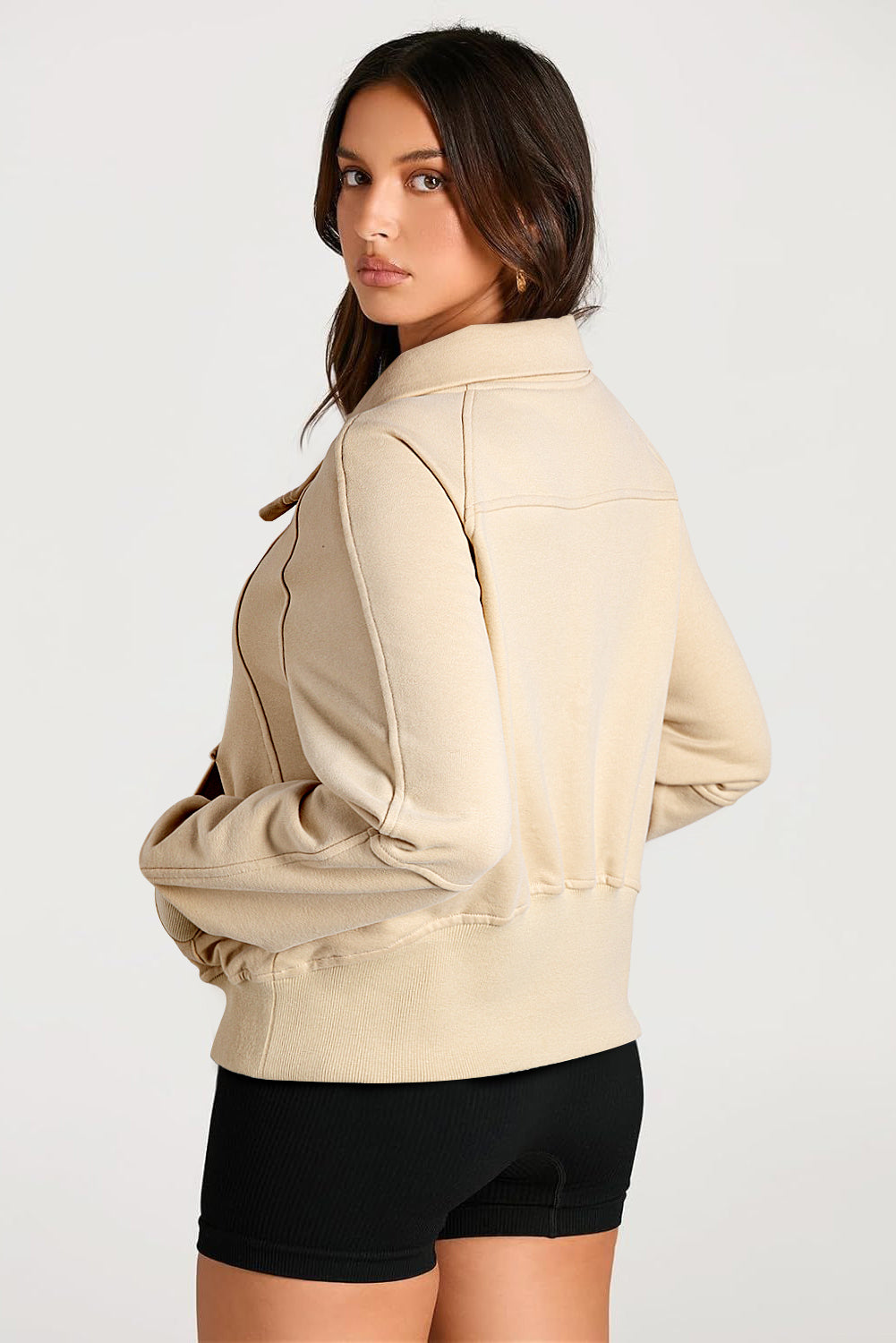 Smoke Green Quarter Zip Stand Neck Kangaroo Pocket Sweatshirt