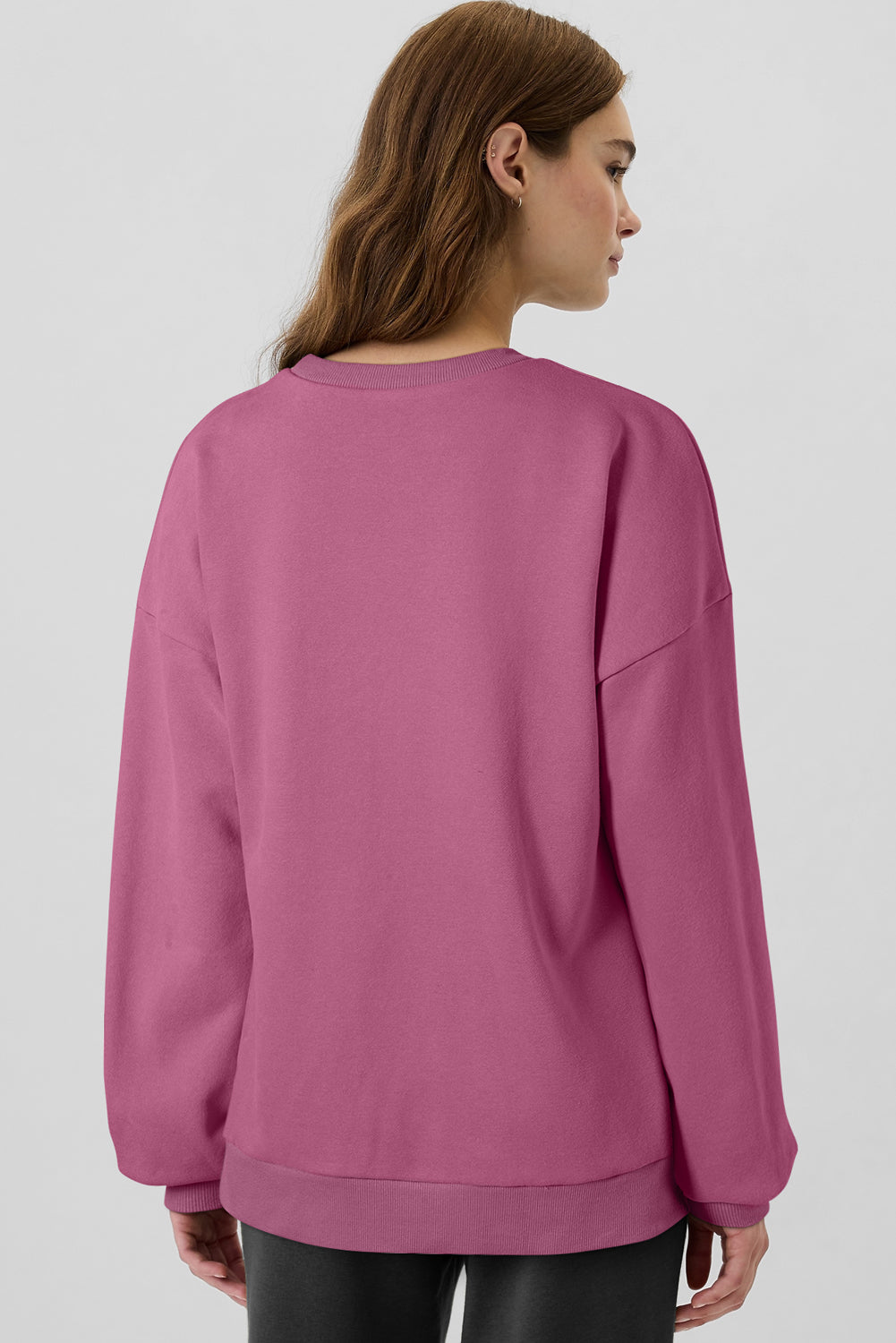 Sea Green Solid Fleece Lined Drop Shoulder High Low Sweatshirt