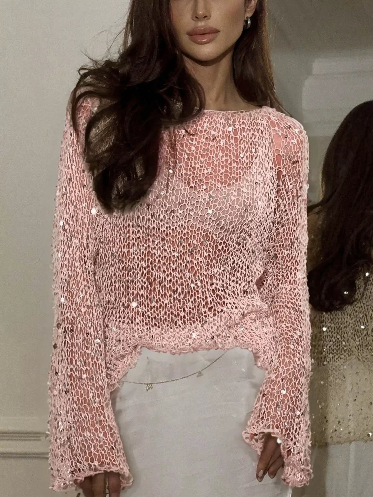 Sequin Embellished Knit Cover Up