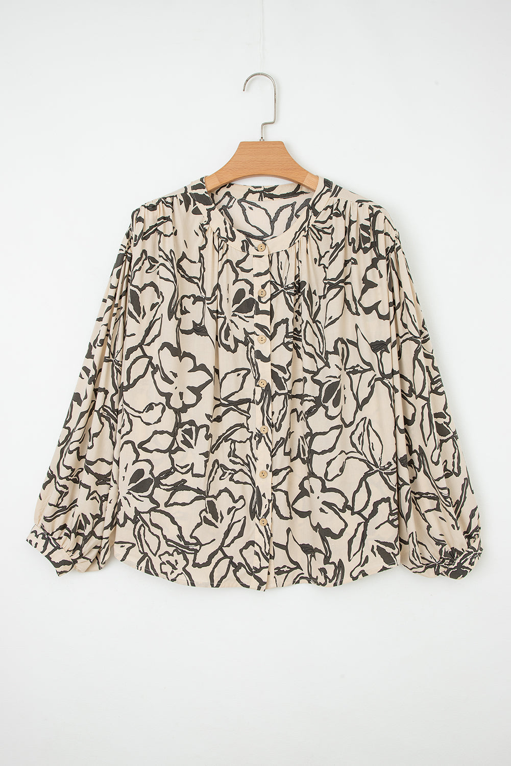 Blue Floral Print Batwing Sleeve Buttoned Loose Fit Shirt