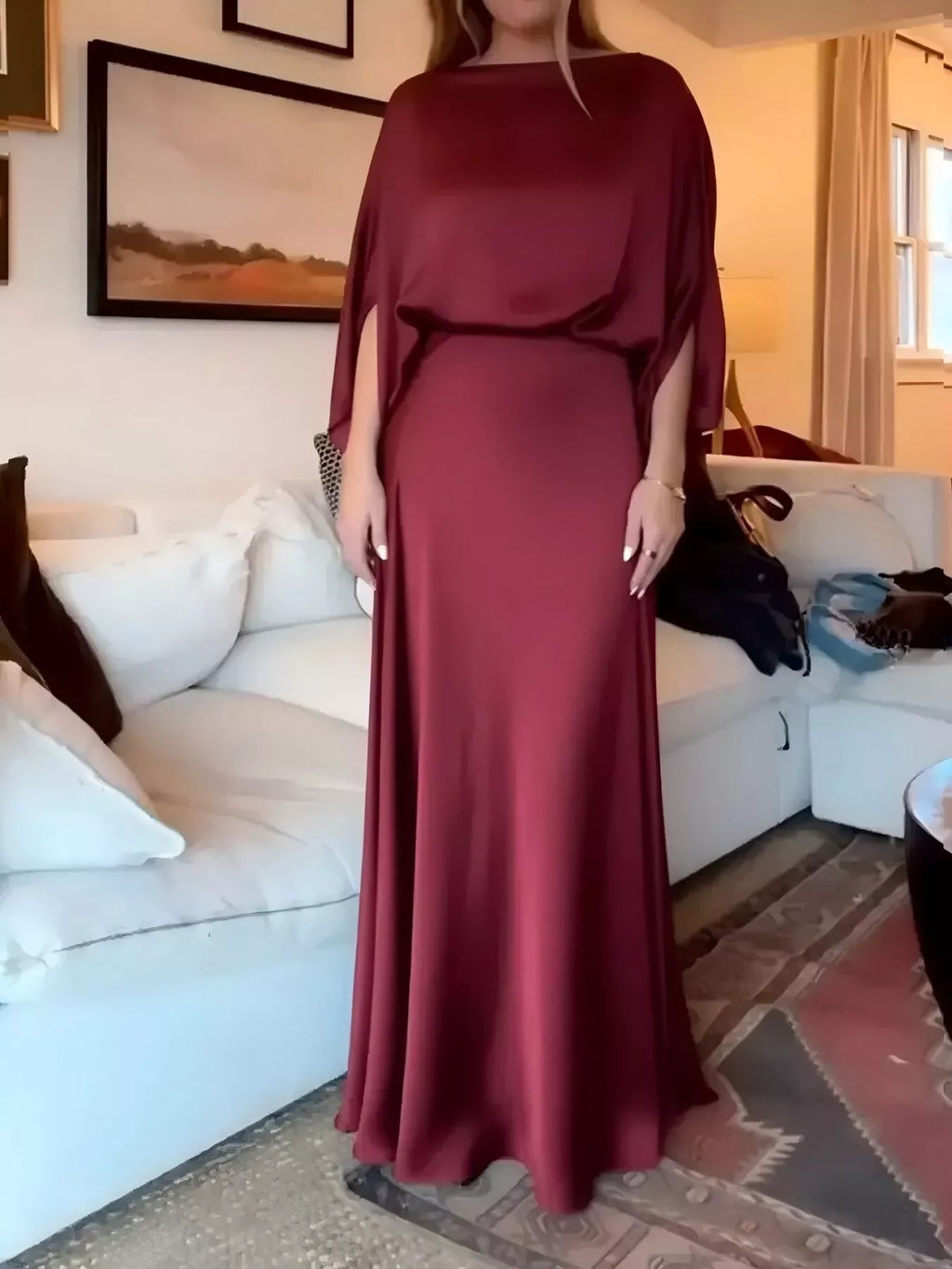 Full Size Elegant Batwing Sleeve Maxi Dress Plus Size