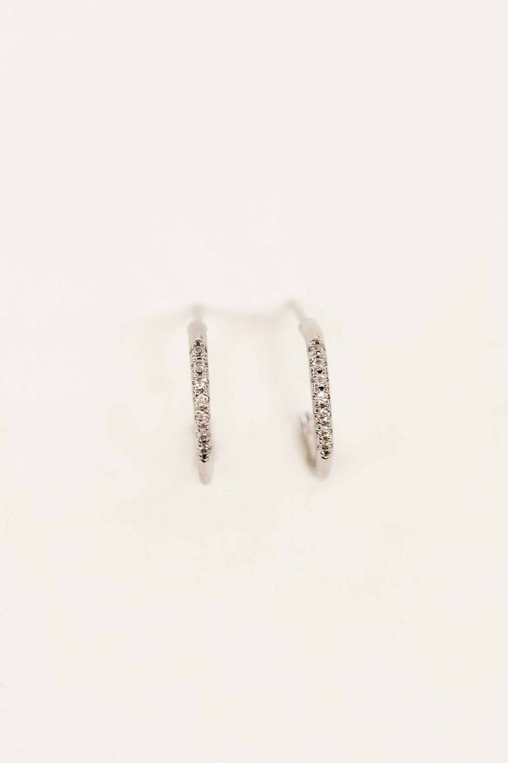 Thin Stone Hoop Earrings | Silver