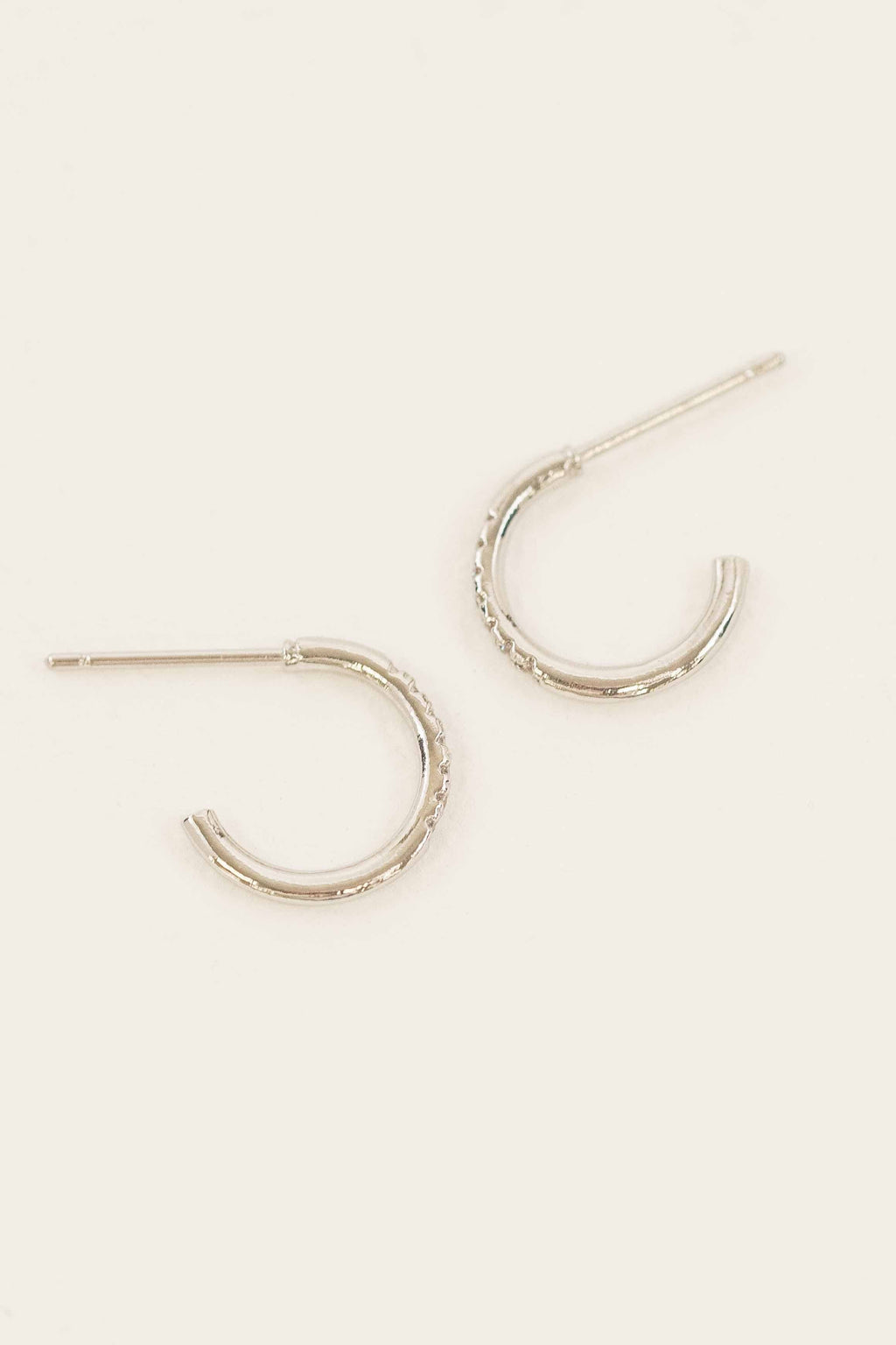 Thin Stone Hoop Earrings | Silver