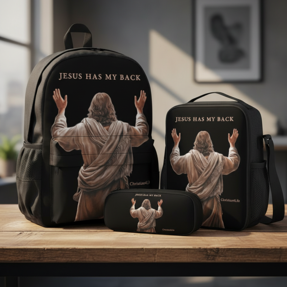 Jesus Has My Back - Three piece set combination Backpack, Lunch Bag and Small Case